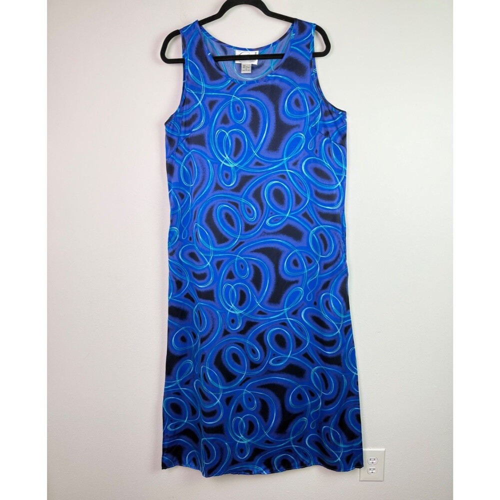 Diane Von Furstenberg Silk Maxi Dress Sz M Blue Abstract Sleeveless Artwear Y2K